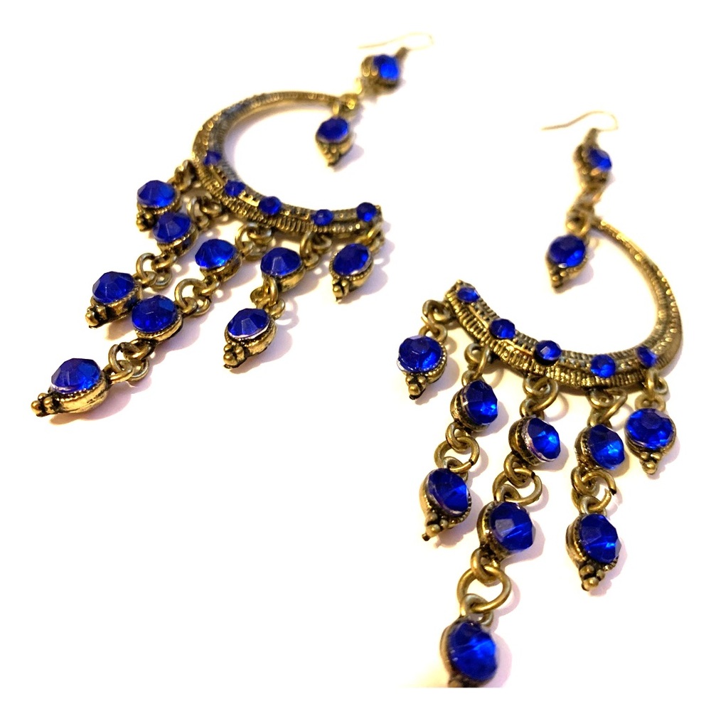 Royal Blue and Gold Dangling Earrings!